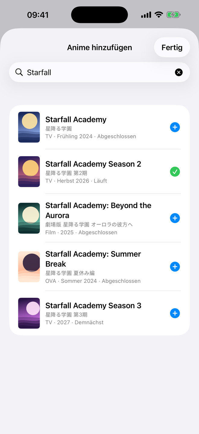 Suche nach Starfall mit fünf Ergebnissen, jeweils mit Format, Season und Jahr beschriftet